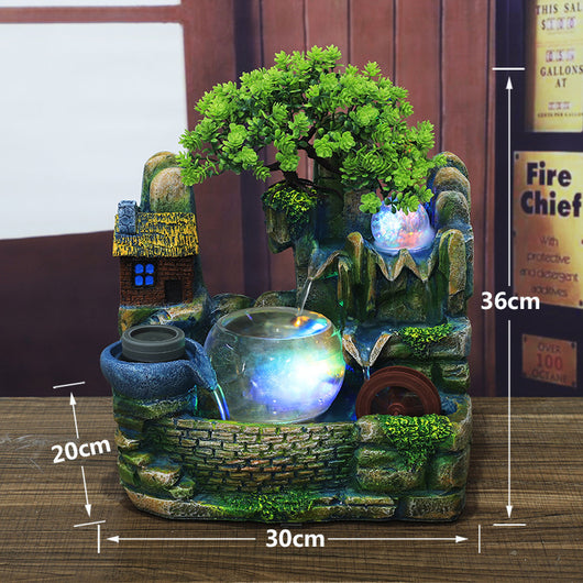 Desktop waterscape fish tank and creative humidifier with LED lights, miniature house, and artificial tree. - Image 10