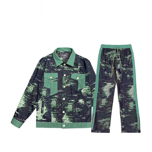 Conjunto Retro Camuflaje: Chaqueta Denim Jacquard + Pantalón Ancho - Image 5