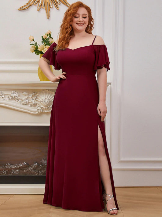 Vestido de Dama de Honor Talla Grande con Hombro Descubierto y Abertura Lateral - Image 3