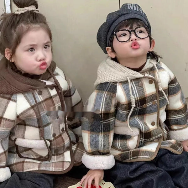 Abrigo de Lana Forrado en Fleece con Diseño Cuadros - Abrigo de Invierno Urbano