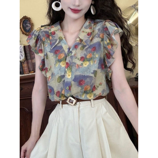 Blusa Elegante Retro con Escote en V para Mujer - Image 5