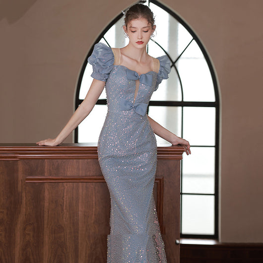 Vestido Azul con Hombros Joyero - Image 8
