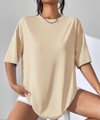 Camiseta Suelta de Largo Medio en Color Liso para Mujer - Image 11