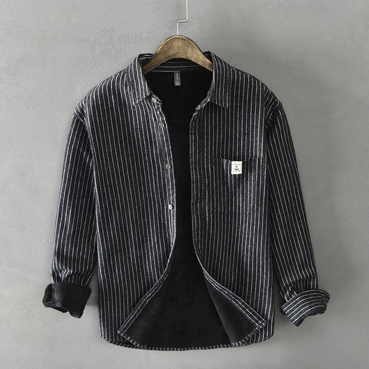 Chaqueta Camisa de Forro Polar Rayada para Hombre - Image 3