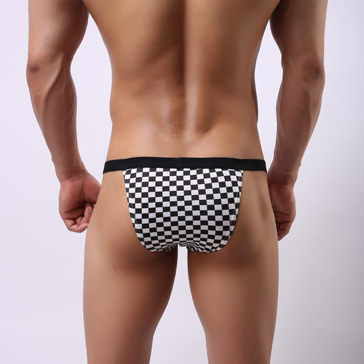 Slip Hombre Cuadros Negro y Blanco Cintura Baja Estilo Bikini - Image 4