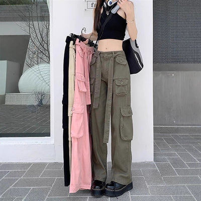 Pantalones Cargo Sueltos Vintage Americano con Múltiples Bolsillos y Detalles Desgastados - Image 2