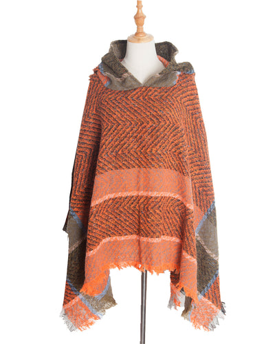 Poncho Capa Sudadera con Capucha Patrón Espina de Pez para Mujer - Image 4