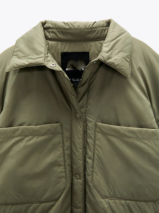 Chaqueta de Algodón Caqui Verde con Bolsillos Dobles - Abrigo Cálido - Image 14