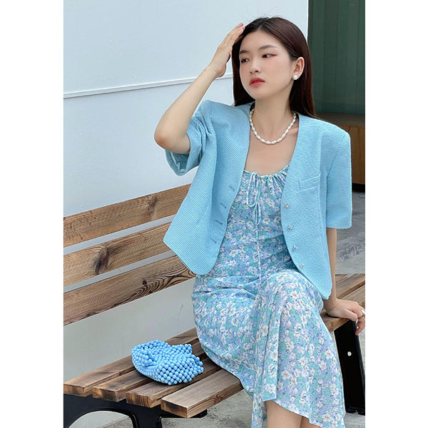 Abrigo Coreano Elegante de Solapa Única con Estampado Retro