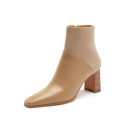 Botines para Mujer de Cuero Punta Cuadrada con Tacón Grueso y Cierre Lateral - Image 4