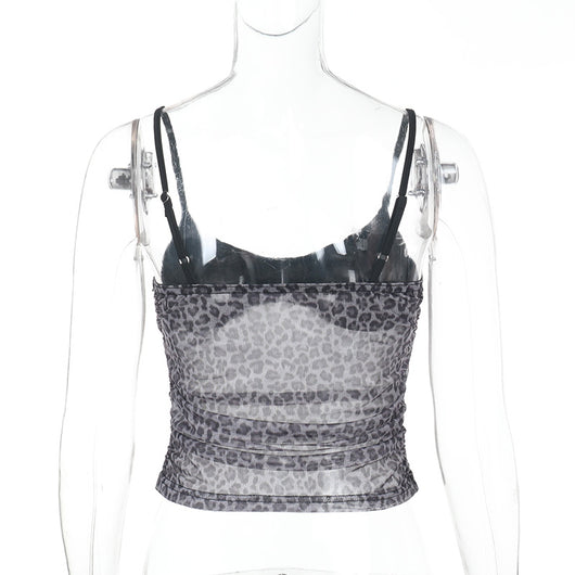 Top Camisola Efecto Dos Piezas Estampado Leopardo con Malla - Image 12