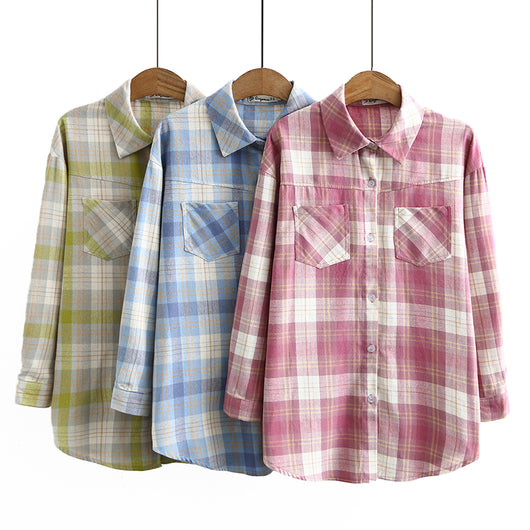 Camisa de Cuadros Manga Larga Estilo Básico