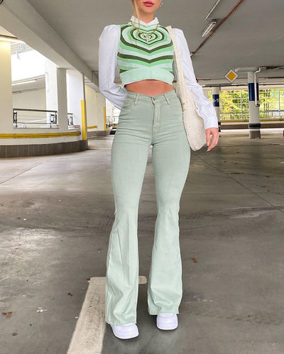Pantalones Verdes Acampanados Slim para Mujer