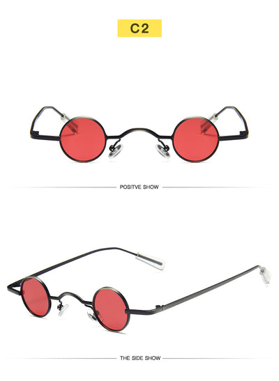 Small frame retro round sunglasses with black metal frames and brown polarized lenses, angled on a white background. - Image 4