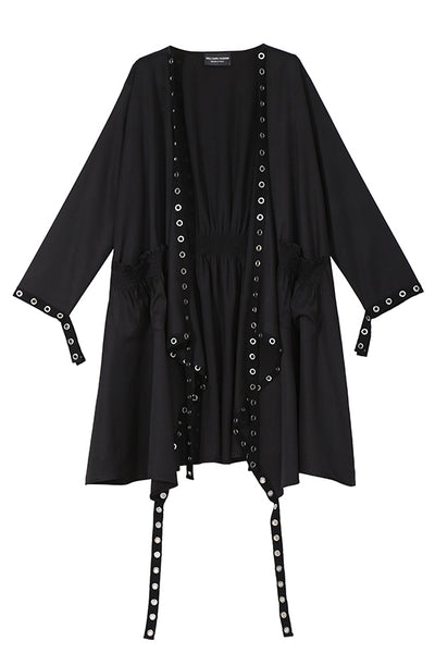 Abrigo Trench Coat Negro Entallado de Manga Larga para Mujer - Image 3