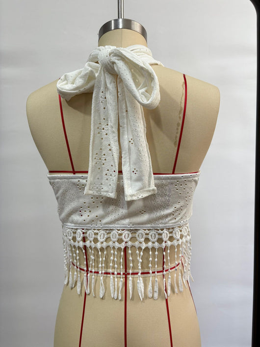 Top Tubo de Encaje con Flecos - Camisola Escotada para Capas - Image 12