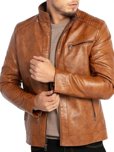 Chaqueta de Cuero Punk Motociclista para Hombre con Cuello de Pie - Image 27