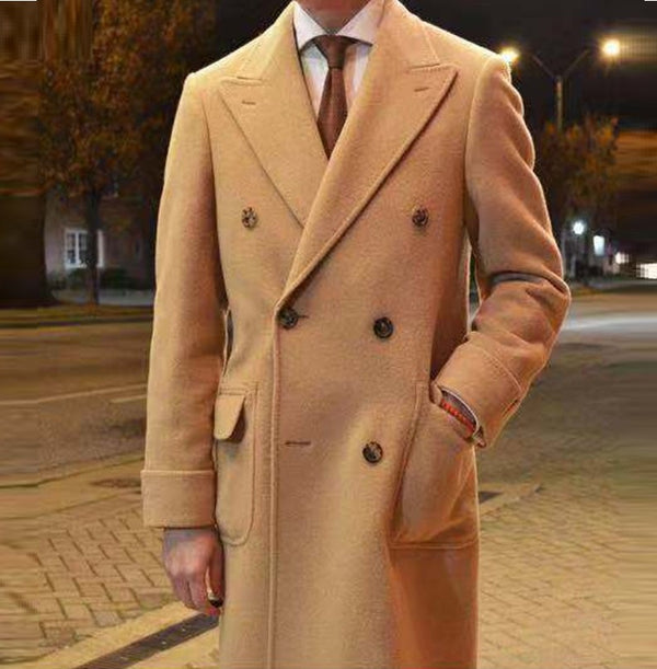 Abrigo de Lana Tipo Gabardina Doble Botonadura Slim Fit para Otoño e Invierno