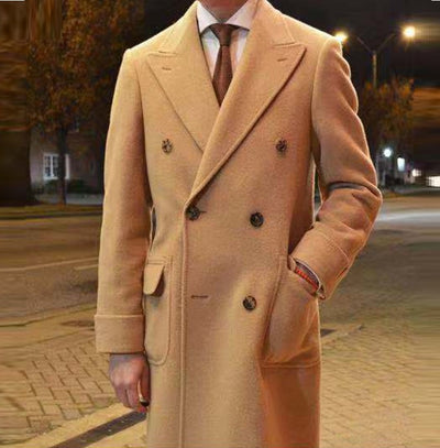 Abrigo de Lana Tipo Gabardina Doble Botonadura Slim Fit para Otoño e Invierno