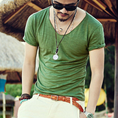 Camiseta Básica Hombre Cuello V Algodón Slub - Verano - Image 7