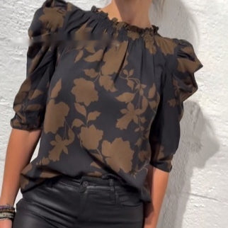 Blusa Suelta Estampado Floral Grande Cuello V y Mangas Murciélago - Image 2