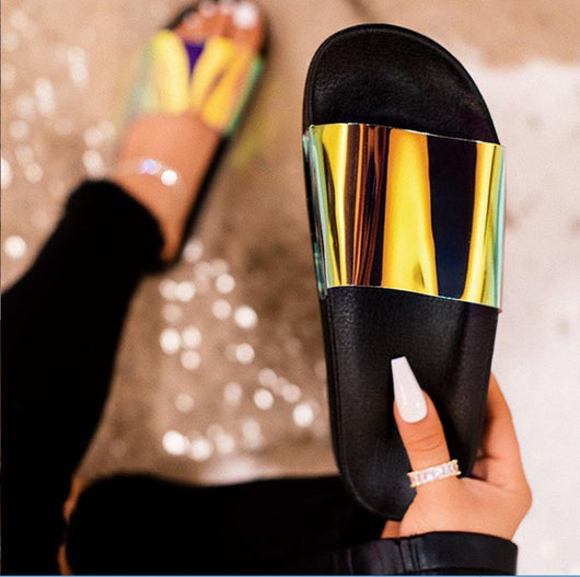 Sandalias de Playa para Mujer con Lentejuelas - Zapatos de Verano Brillantes