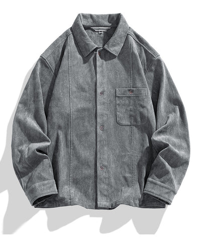 Camisa Retro Americana de Terciopelo Liso para Hombre - Manga Larga Pareja - Image 10