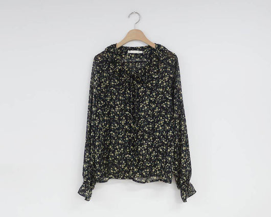 Blusa Larga de Gasa con Volantes Florales y Mangas Largas para Mujer - Image 9