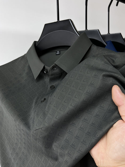 Polo Elegante de Seda de Hielo Manga Corta para Hombre - Diseño Cuadros Verano - Image 3