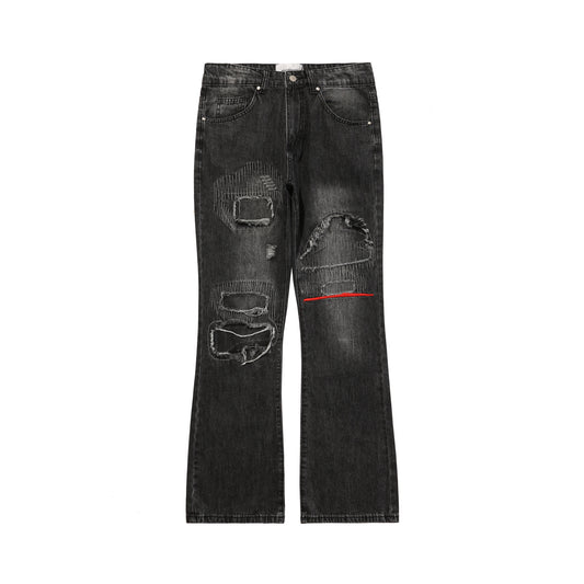Pantalones Vaqueros Rojos Estilo Gothic con Detalles Desgastados