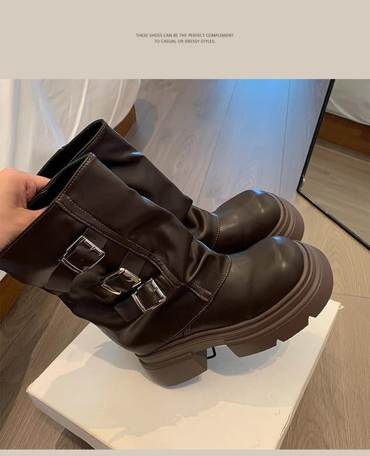 Botas Motociclista Plataforma con Hebilla para Mujer - Image 19
