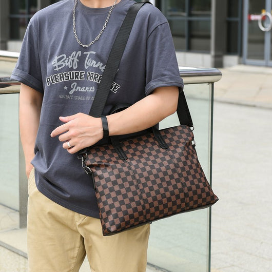 Bolso Messenger Ejecutivo a Cuadros con Bandolera Horizontal - Image 6