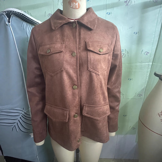 Chaqueta Camisa Retro de Gamuza Marrón con Bolsillos Múltiples y Solapa - Image 3