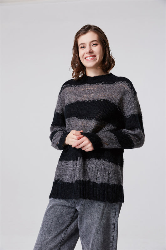 Suéter Tejido Mohair con Rasgos y Rayas para Mujer - Image 13