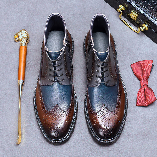 Botas Brogue de Cuero Vintage con Bloques de Color para Hombre