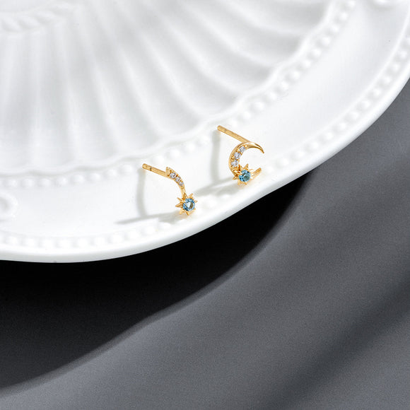 Aretes de Topacio Natural Plata 925 Baño Oro Estrella Luna