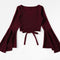 Blusa Crop Top Manga Murciélago Rojo Oscuro para Otoño e Invierno