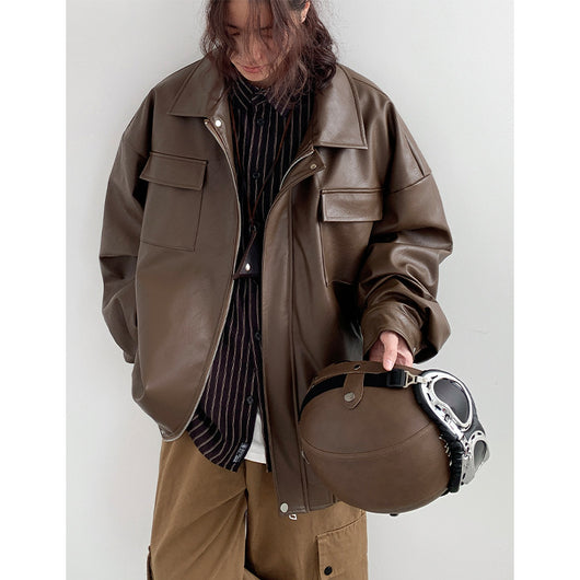 Chaqueta de Cuero Suelta Estilo Japonés para Primavera y Otoño - Image 8
