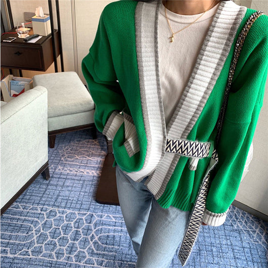 Cardigan Tejido Cuello V Estilo Retro Bosque - Image 8