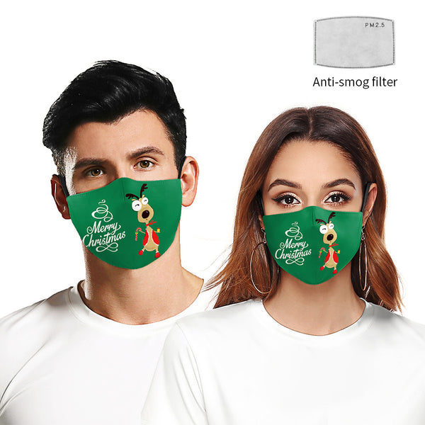 Mascarilla Navideña Verde Impresión Digital Doble Capa Resistente al Viento
