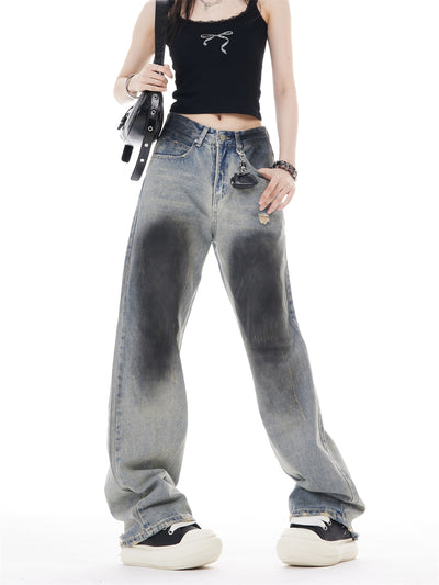 Jeans Retro de Cintura Alta y Pierna Ancha con Rotos - Image 7