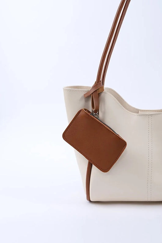 Bolso de Cuero Sintético Cream Tan - Bandolera y Hombro con Billetera y Neceser - Image 4