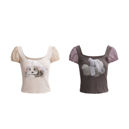Blusa Cuadrada Y2g Hot Girl con Cuello Camisero y Estampado de Conejo