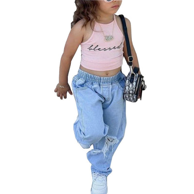 Conjunto Infantil de Dos Piezas: Chaleco y Jeans Rotos - Image 9