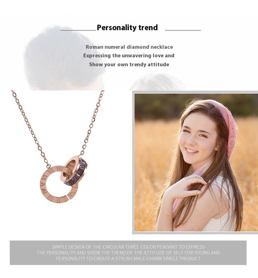 Collar de Acero de Titanio para Mujer con Anillos y Números Romanos - Image 13