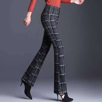 Pantalones Acampanados de Lana a Cuadros para Mujer - Image 12
