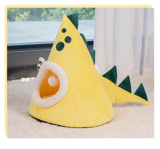 Cama Dinosaurio Amarillo para Gatos - Nido Cerrado Cálido Todo Clima - Image 15