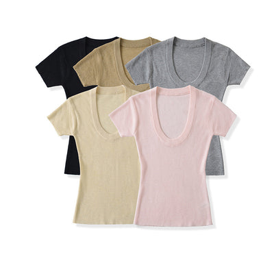 Blusa Ajustada de Lana Estilo Europeo - Cuello Redondo Liso y Elástico - Image 14