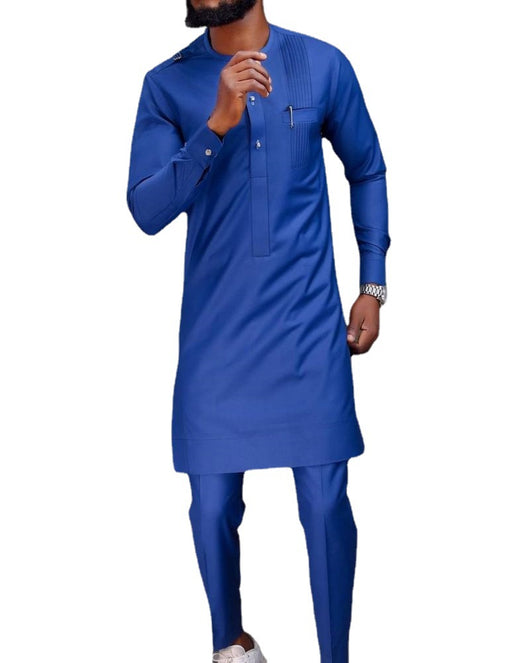 Conjunto de Camisa Formal Estilo Africano para Hombre - Azul Elegante - Image 3