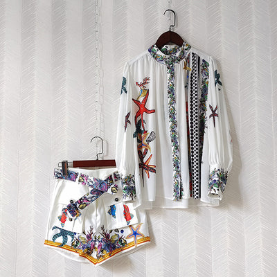 Traje Completo con Cinturón: Camisa Cuello Alto, Shorts y Blazer - Image 2